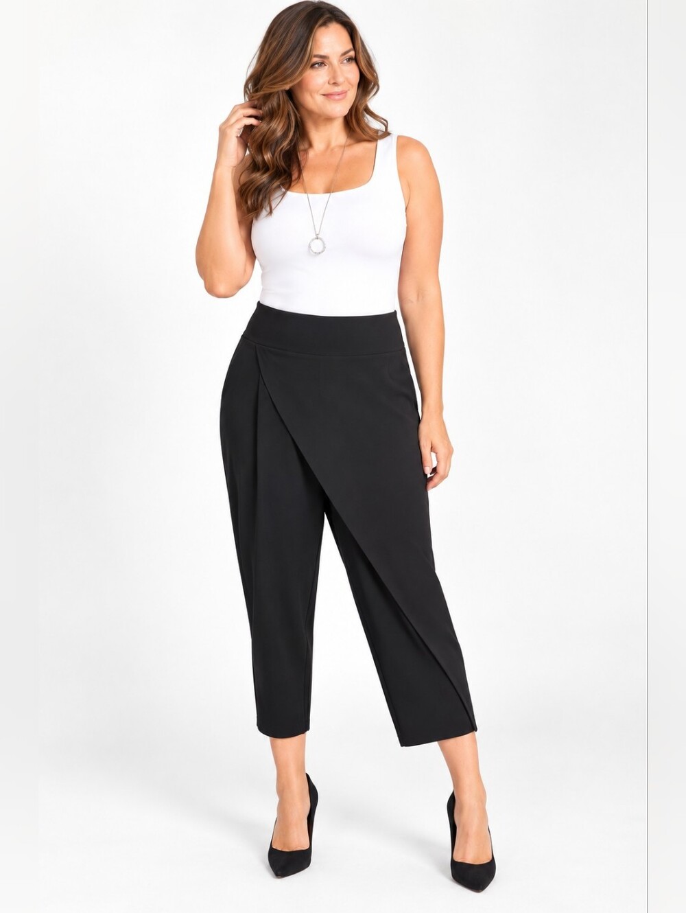 Sympli Black Asymmetrical Wrap Front Cropped Pants Size 16 Made in Canada